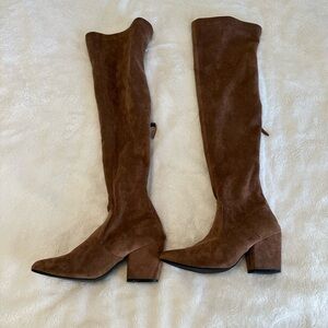 Amazon Brown Suede Over-the-Knee Block Heel Boots